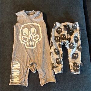 Nununu Gray Skull Romper and Pants Set